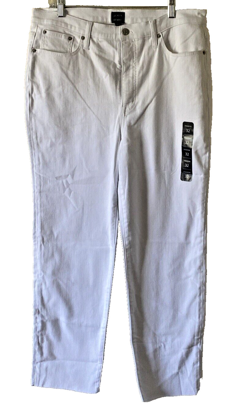 NWT J.Crew Factory High Rise Stovepipe Jeans 32 White Raw Hem Stretch BX523
